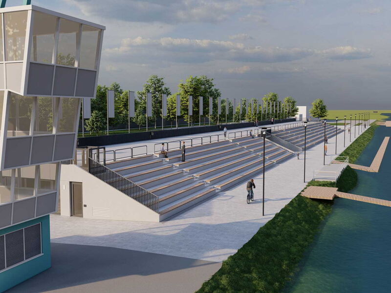 Rendering des Projektes eines Tribünenbaus am Baldeney See in Essen.